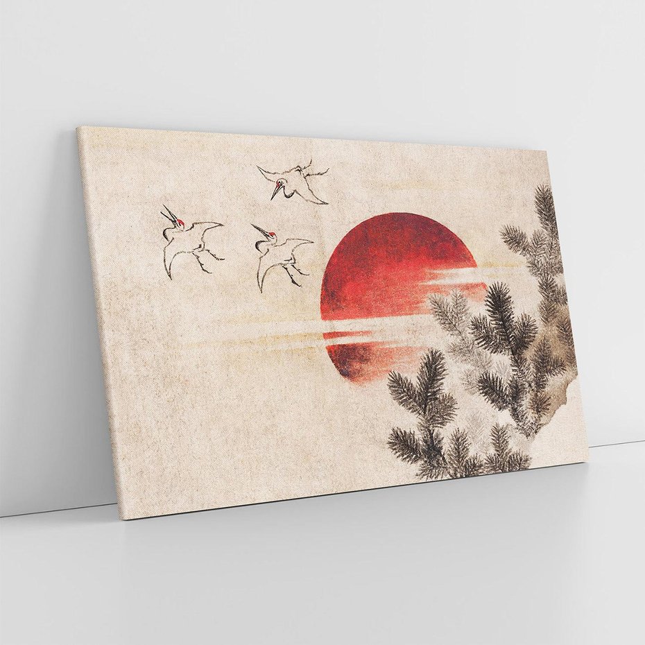 Obraz na płótnie 100x70 - "Birds and sunset" Katsushiki Hokusai - Reprodukcja - reprodukcja, obraz na płótnie