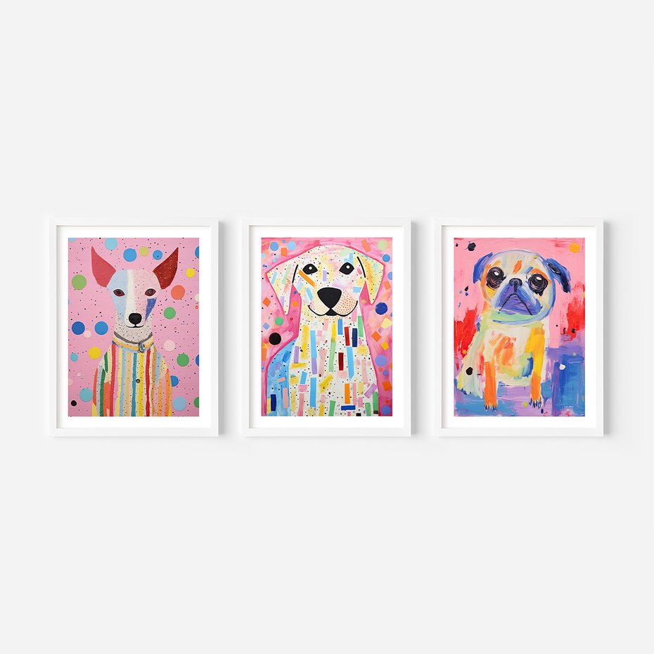 Zestaw obrazy w ramie 40x50 galeria - dla, dzieci, pieski, akwarela - rama biała