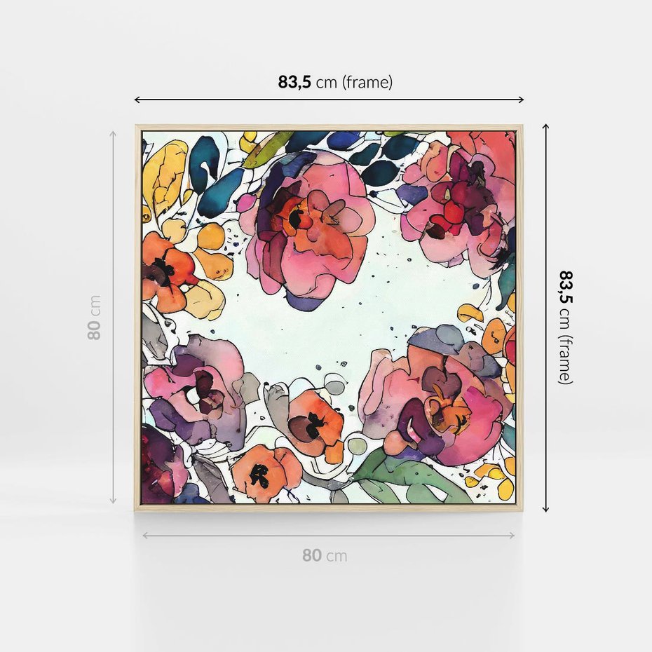 Obraz w ramie 80x80 - Rozkwitające marzenia - akwarelowe kwiaty, kolory - rama drewno