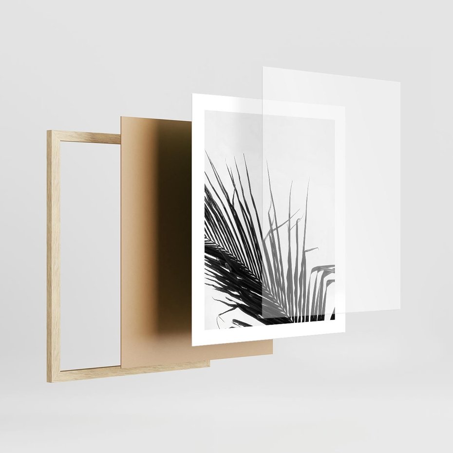 Plakat w ramie 40x50 - Sztuka Natury: Monochromatyczna Palma - palma, czarno białe zdjęcie - rama drewno