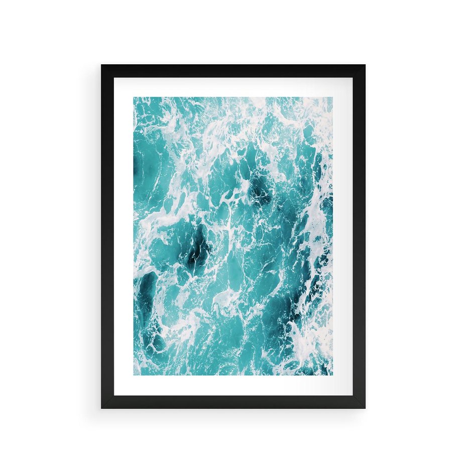 Plakat w ramie 30x40 - Wzburzony Ocean: Widok Z Góry - wzburzony ocean, błękitna woda - rama czarna