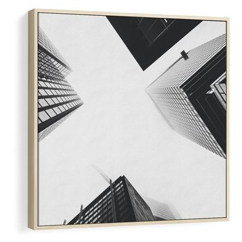 Obraz w ramie 80x80 - Nowoczesna Dynamika - perspektywa, wieżowce - rama drewno