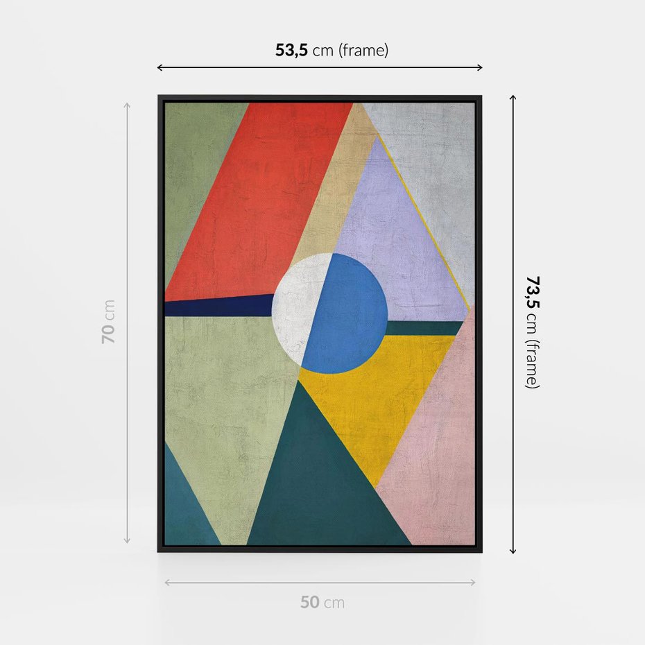 Obraz w ramie 50x70 - Taniec Subtelnych Odbić - abstrakcyjne geometryczne kształty, olejny obraz - rama czarna