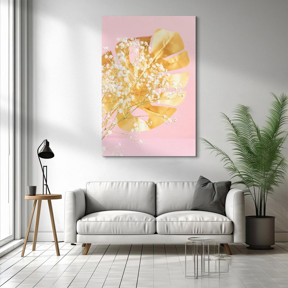 Obraz na płótnie 50x70 - : Elegancja w Złocie - złote, liście