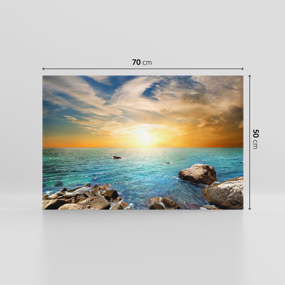 Obraz na płótnie 70x50 - Zachód słońca na plaży - plaża, zachód