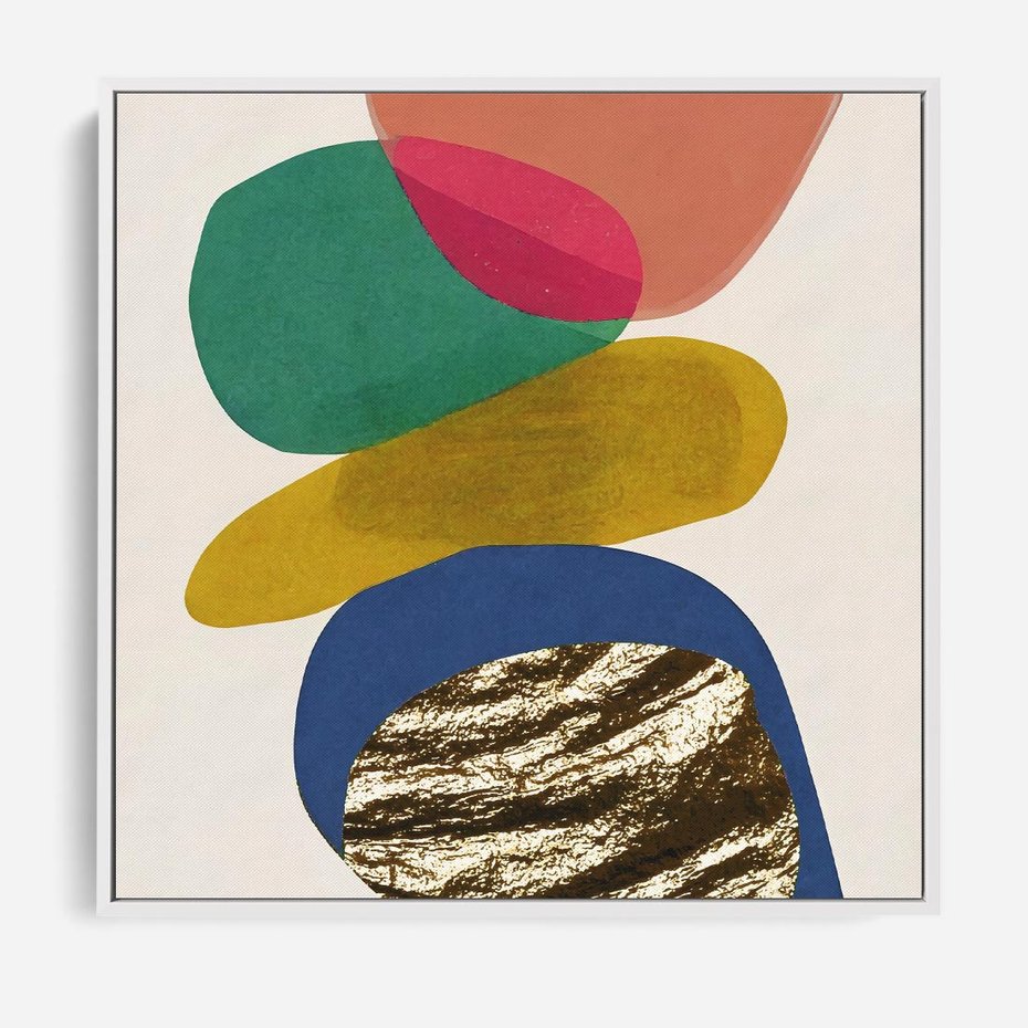 Obraz w ramie 80x80 - Kolorowe Przenikanie Kształtów - abstrakcyjne formy, obraz olejny - rama biała