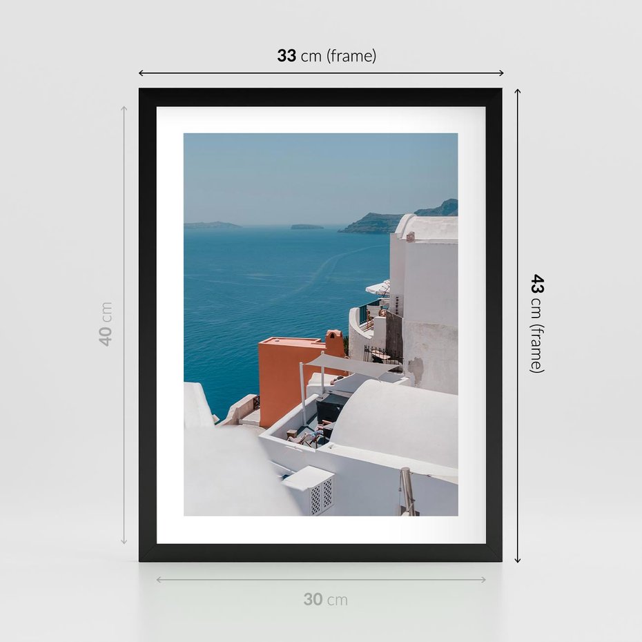 Plakat w ramie 30x40 - Magiczna Wyspa na Twojej Ścianie - Santorini, wyspa - rama czarna