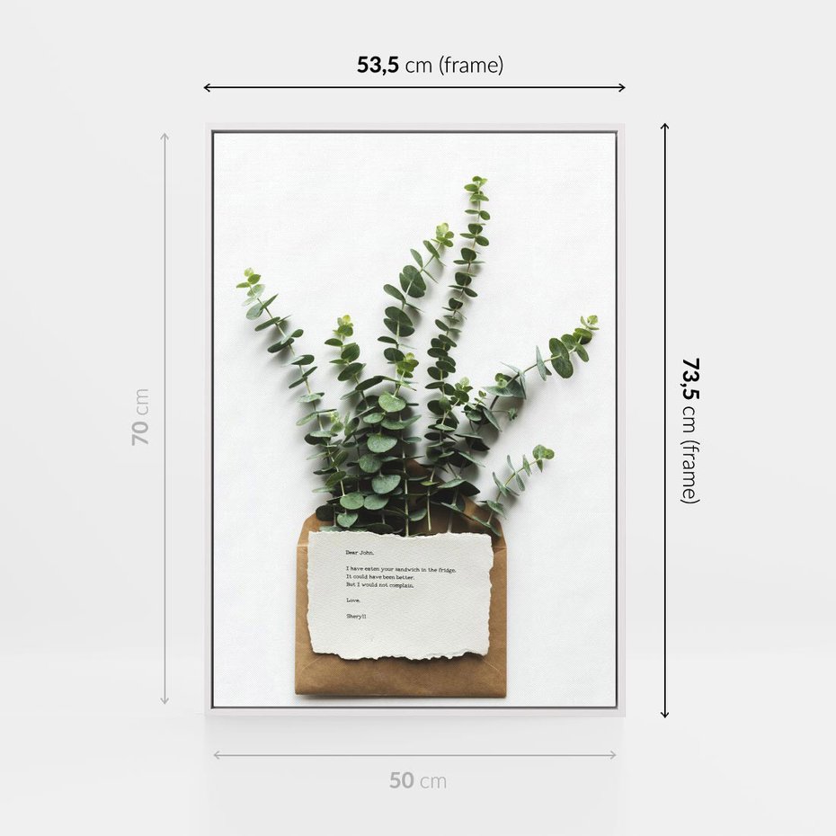 Obraz w ramie 50x70 - Eukaliptusowa harmonia - eukaliptus, liście - rama biała