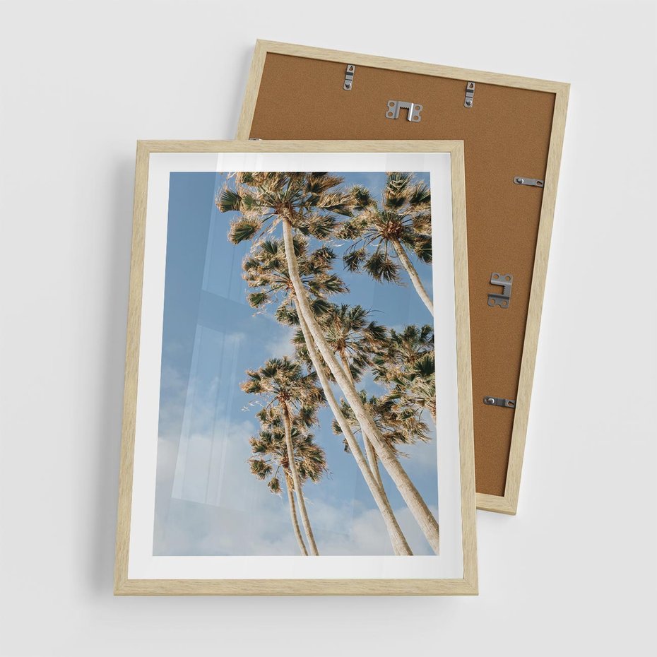 Plakat w ramie 50x70 - Pod Niebem Palmy - palmy na niebieskim niebie - rama drewno