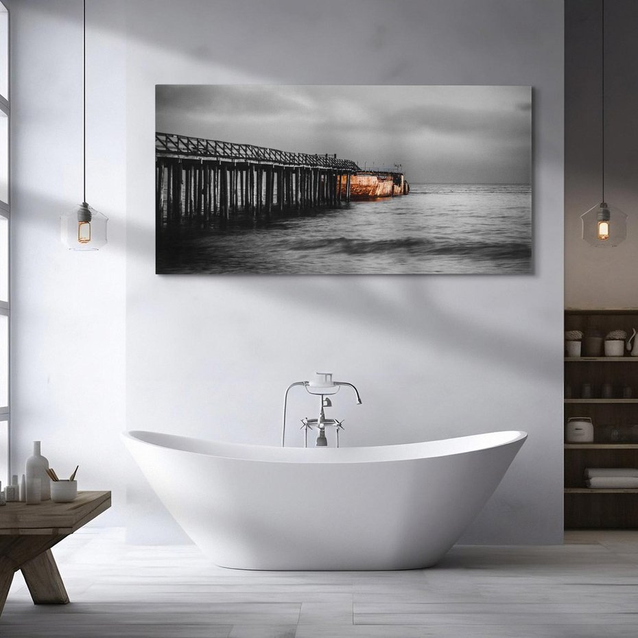 Obraz na płótnie 100x50 - Molo i wrak statku na plaży - molo, wrak