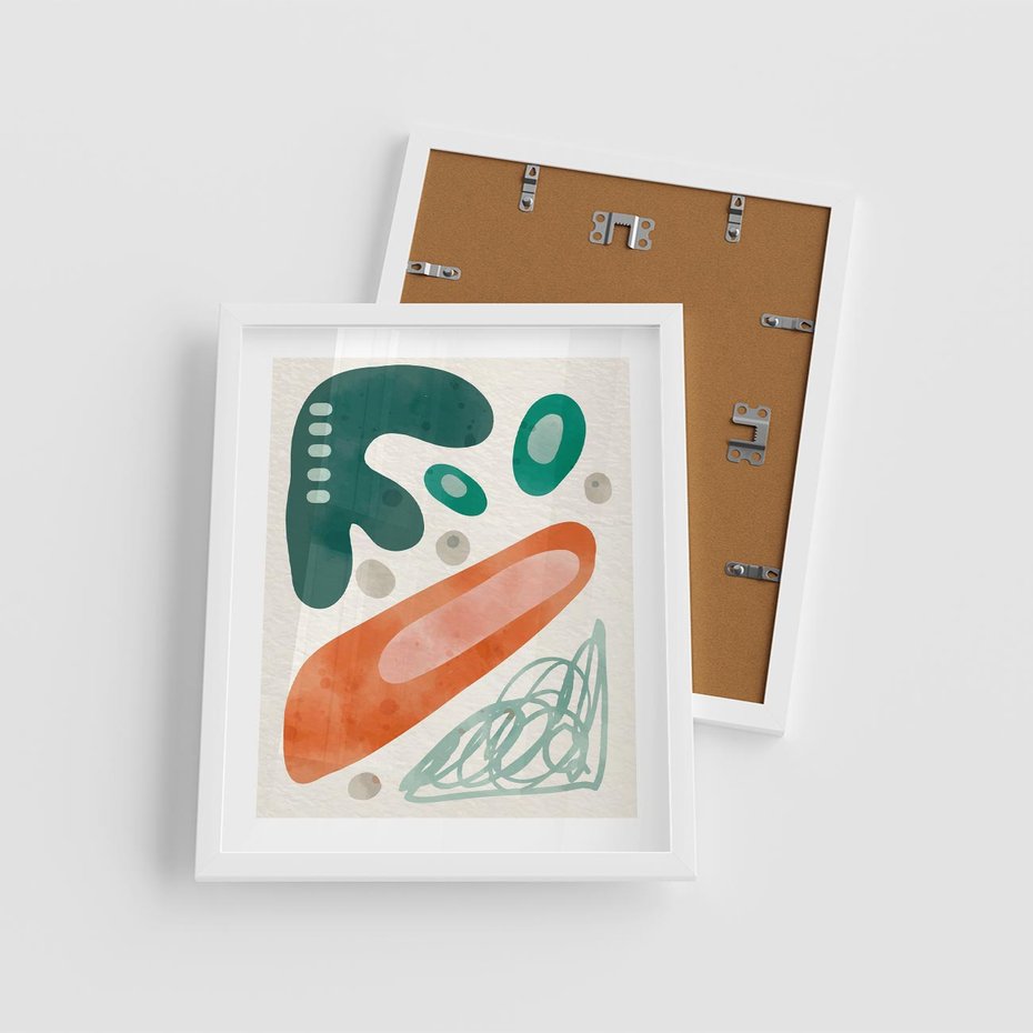 Plakat w ramie 40x50 - Podróżne Wizje - abstrakcyjne plamy, zielony - rama biała