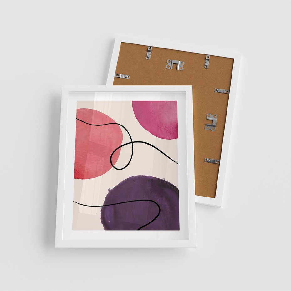 Plakat w ramie 40x50 - Migoczące Echo - abstrakcyjne akwarelowe plamy, nieregularne linie - rama biała