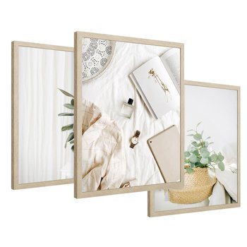 Zestaw obrazy w ramie 40x50 galeria - Liście, minimalizm, skandynawski, styl - rama drewno