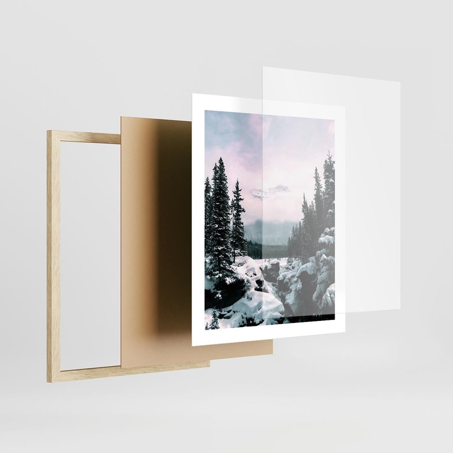 Plakat w ramie 40x50 - Zimowe Góry - zimowy krajobraz, góry - rama drewno