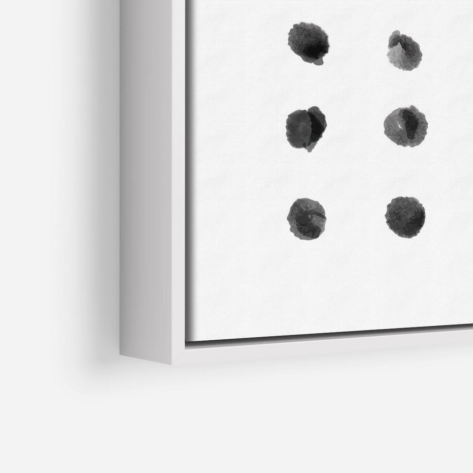 Obraz w ramie 50x50 - Boho Sztuka Wolości - minimalistyczny plakat, czarne kropki na białymtle - rama biała