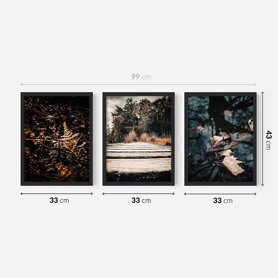 Zestaw obrazy w ramie 30x40 galeria - Jesień, pomost, liście - rama czarna