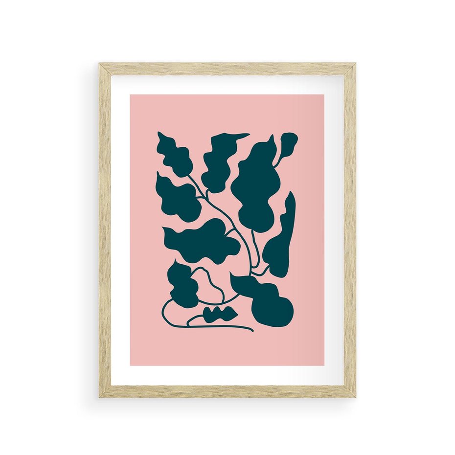 Plakat w ramie 30x40 - Kształty Nieznanego Świata - abstrakcyjne liście, boho styl - rama drewno