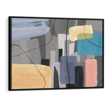 Obraz w ramie 70x50 - Harmonia w chaosie serca - abstrakcja na szarym tle, kolorowe plamy koloru - rama czarna