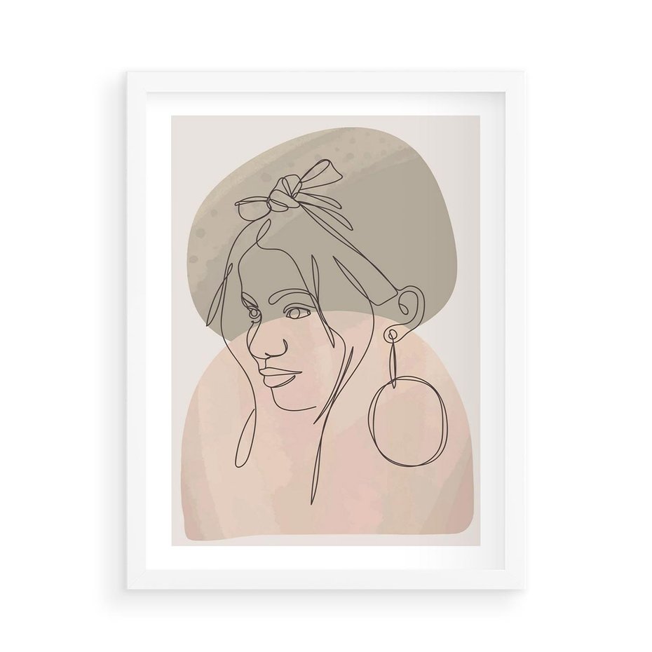 Plakat w ramie 50x70 - Kobieta w Linii: Akwarelowa Harmonia - kobieta one line, grafika - rama biała