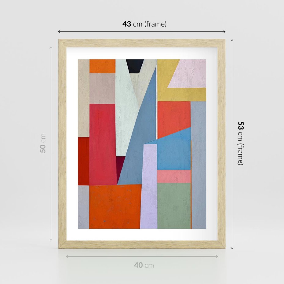 Plakat w ramie 40x50 - Migotliwe Nastroje Kształtów - różne geometryczne formy, olejny obraz - rama drewno