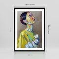 Plakat w ramie 50x70 - W Żółtej Sukience - olejny abstrakcyjny obraz, portret kobiety w żółtej sukience - rama czarna