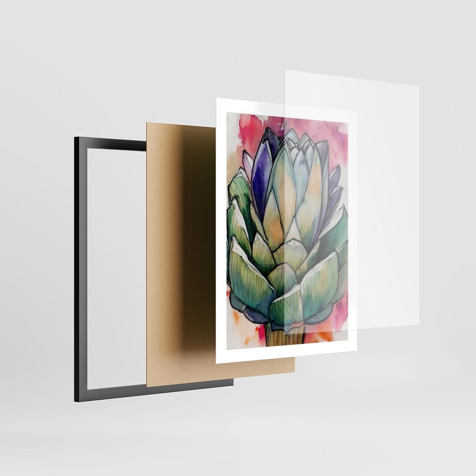 Plakat w ramie 50x70 - Estetyczna Roślina - abstrakcja, akwarela - rama czarna