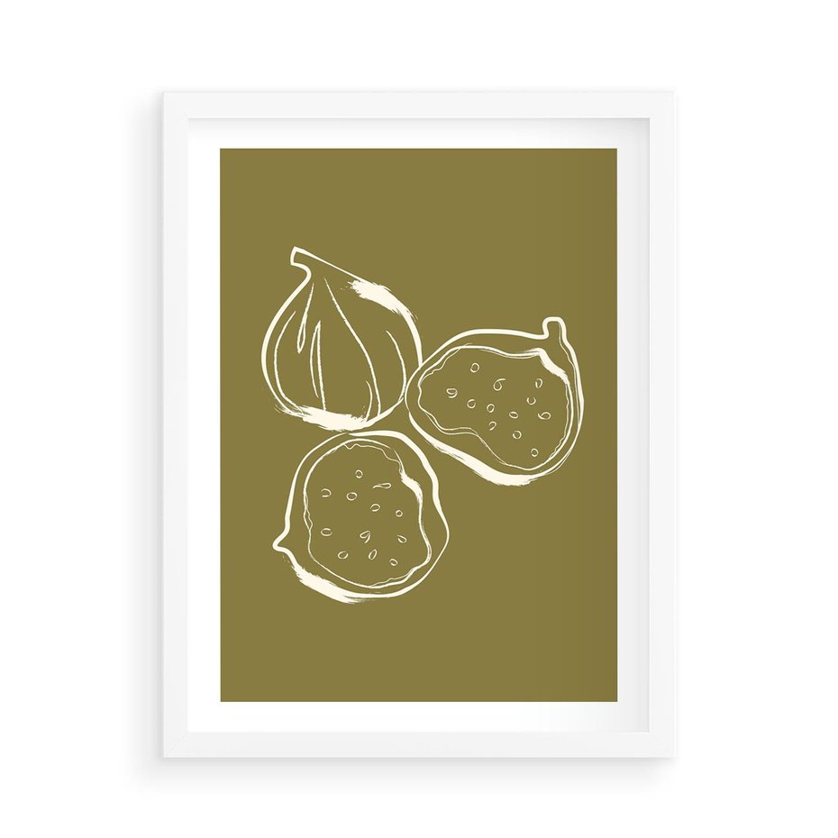 Plakat w ramie 50x70 - Podróżne Barwy - figi, minimalistyczny styl - rama biała