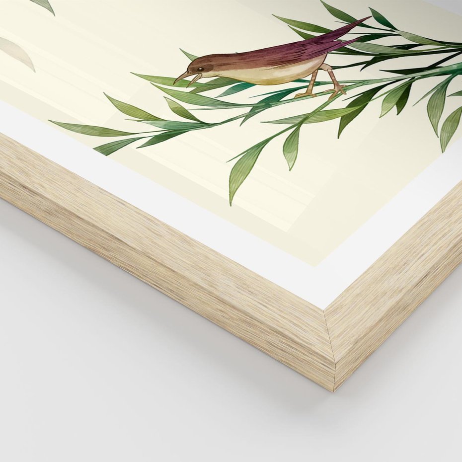 Plakat w ramie 30x40 - Roślinne Nastroje - japońska sztuka, ptak - rama drewno