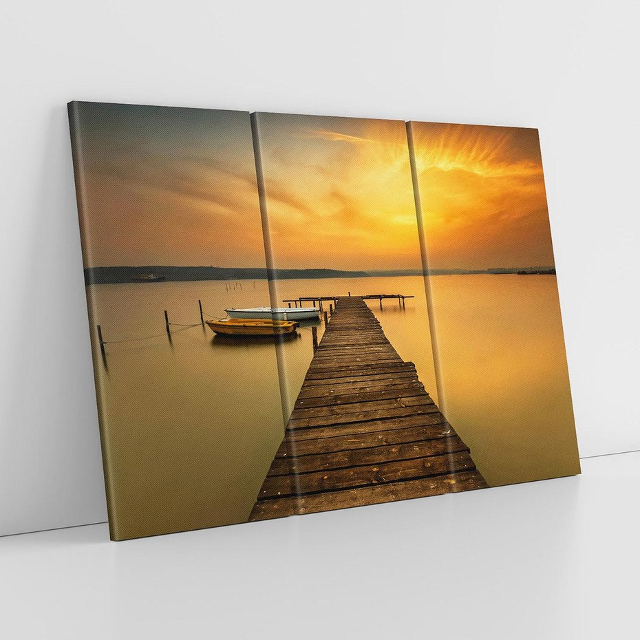 Obraz na płótnie 120x80 - Zachód słońca nad jeziorem: Piękno natury - zachód, słońca