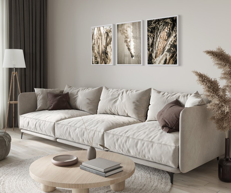 Zestaw obrazy w ramie 40x50 galeria - Sepia, kukurydza, pole - rama biała