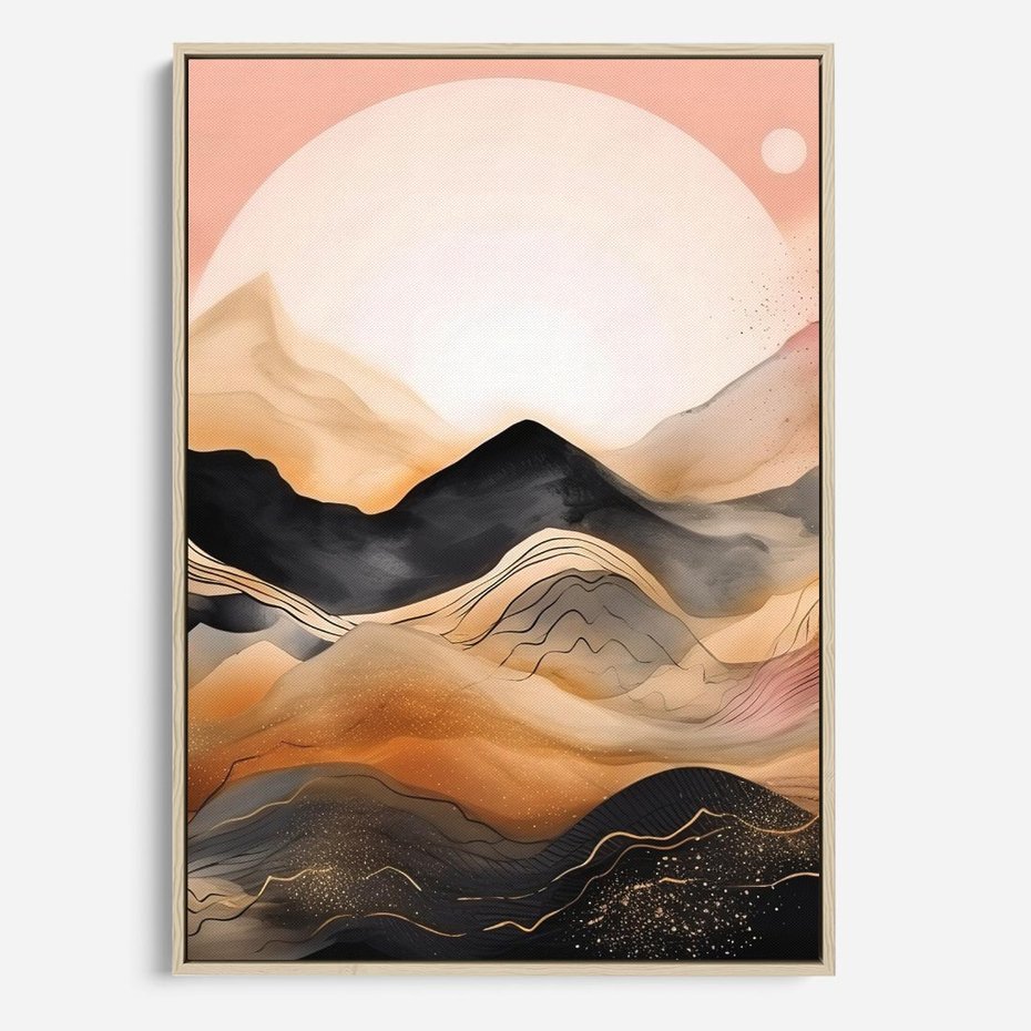 Obraz w ramie 80x120 - Grafika Zachodu - nowoczesna grafika, odcienie pastelowe - rama drewno