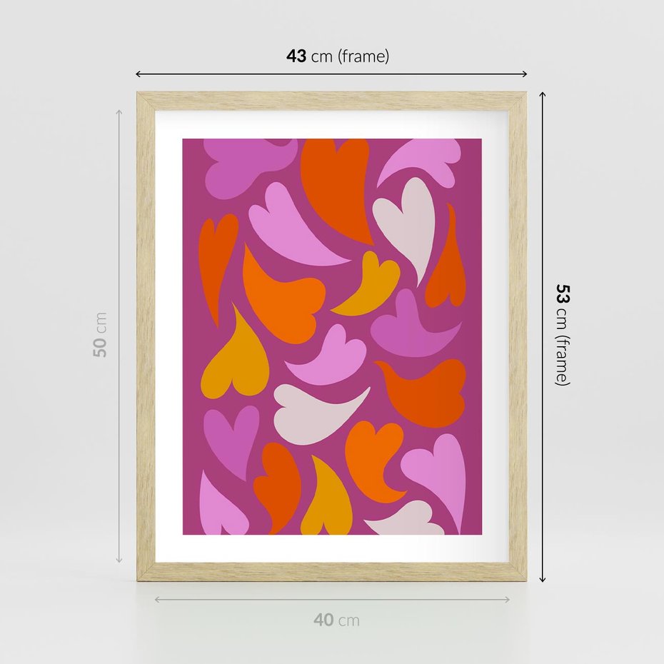 Plakat w ramie 40x50 - Podróżne Boho - wesoła grafika, serca - rama drewno