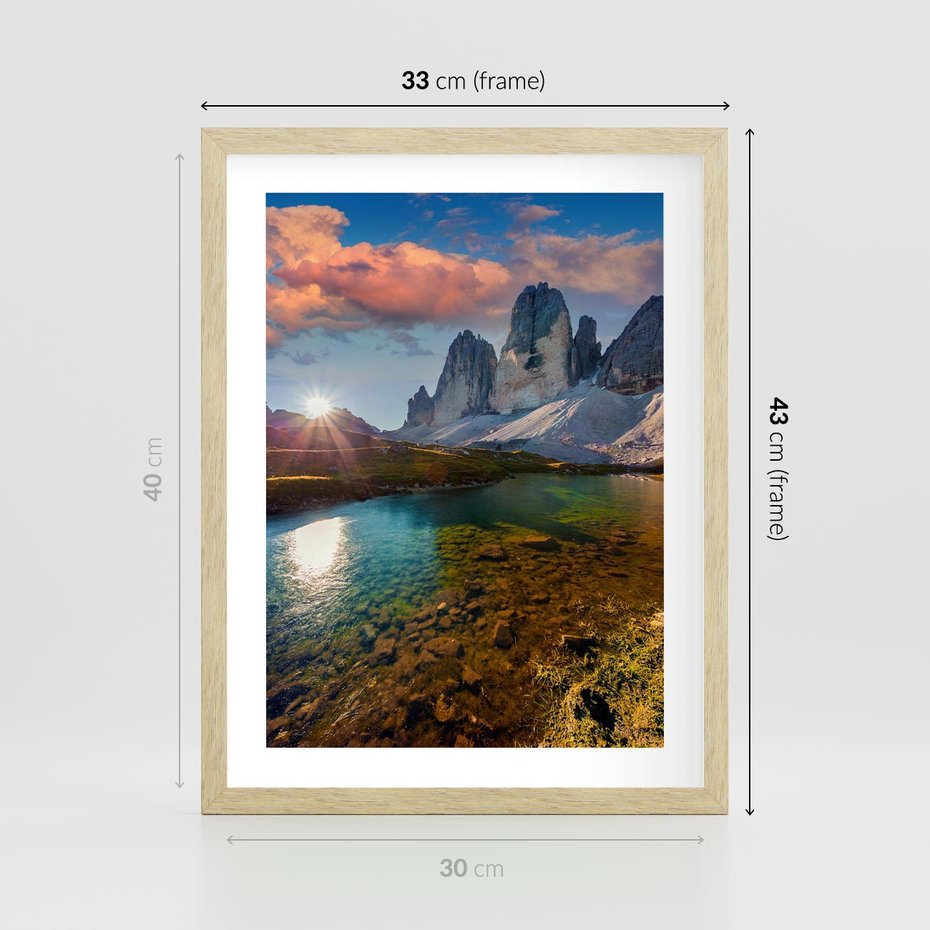 Plakat w ramie 30x40 - Jezioro wśród majestatycznych gór - jezioro, góry - rama drewno