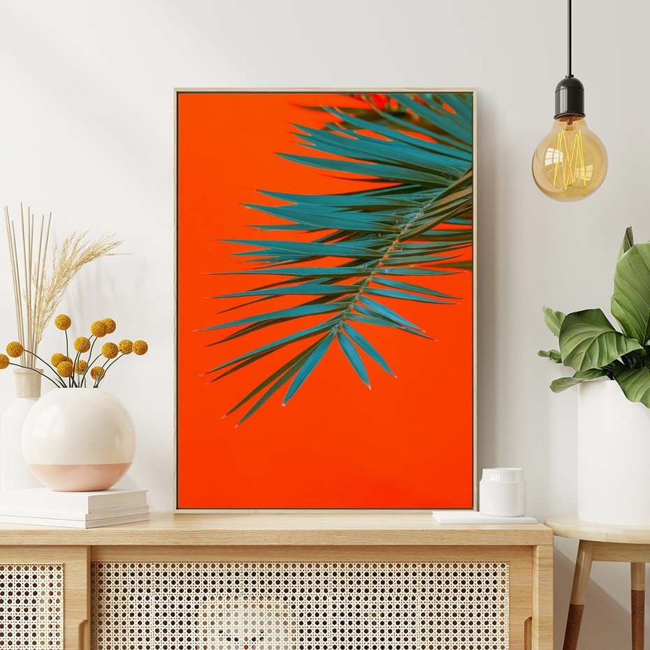 Obraz w ramie 50x70 - Egzotyczny Urok - liście, palma - rama drewno