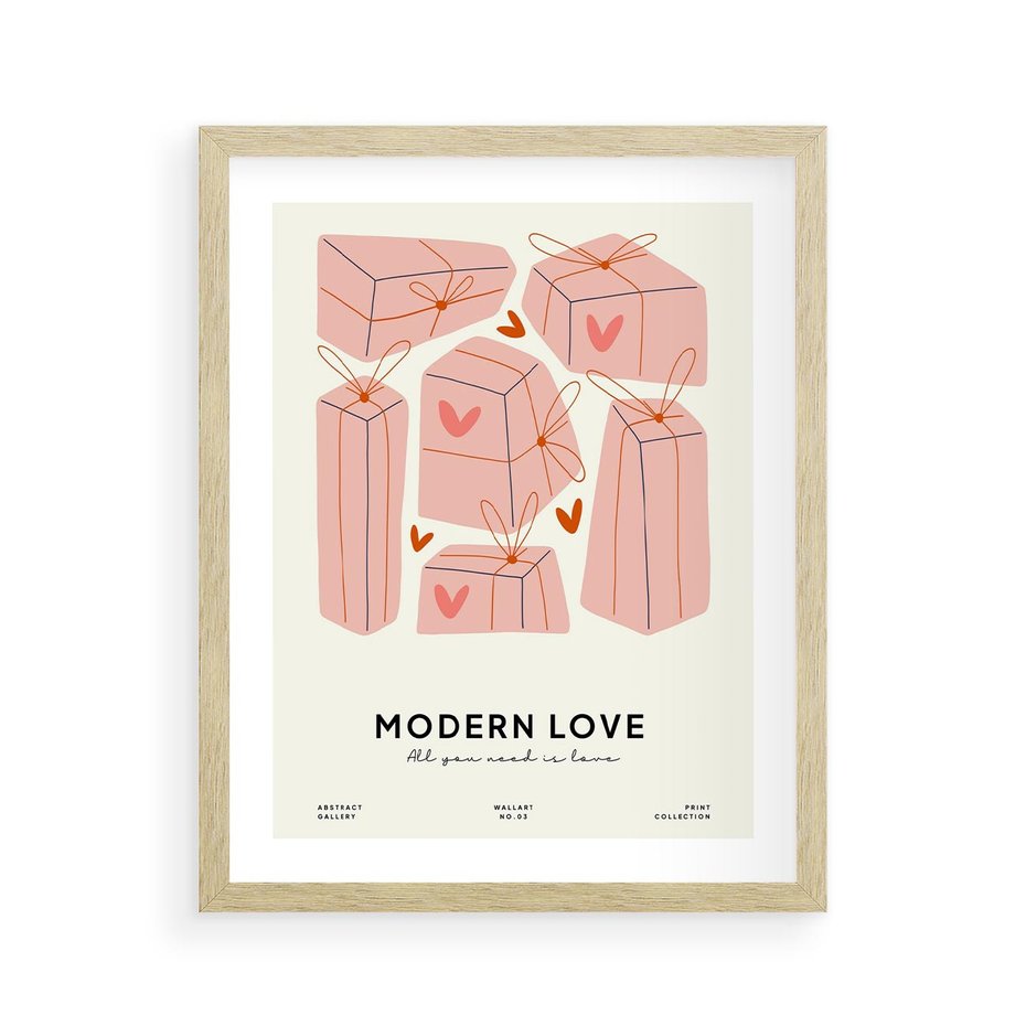 Plakat w ramie 40x50 - Nowoczesna Miłość - nowoczesna grafika, pastelowe kolory - rama drewno