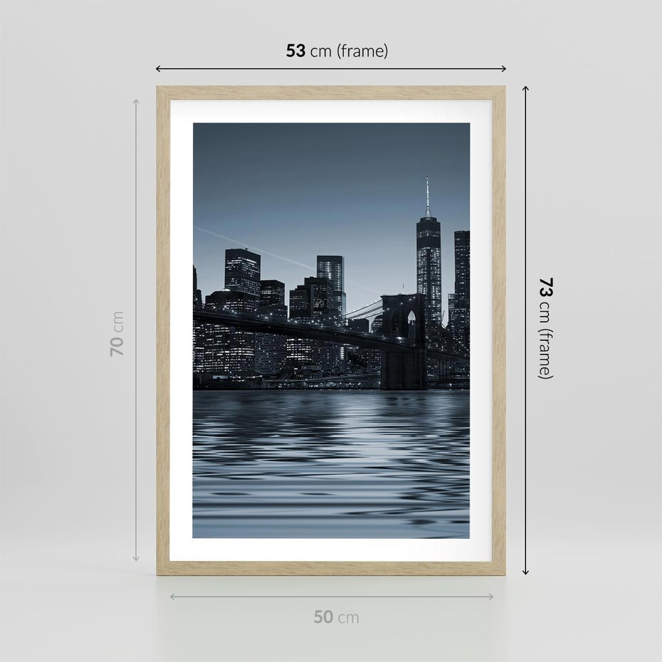 Plakat w ramie 50x70 - Nocne pejzaże miasta - miasto, nocą - rama drewno