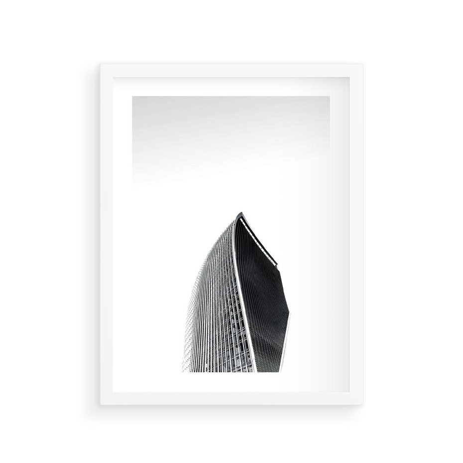 Plakat w ramie 30x40 - Czarno-Biały Wieżowiec - architektura, wieżowiec - rama biała