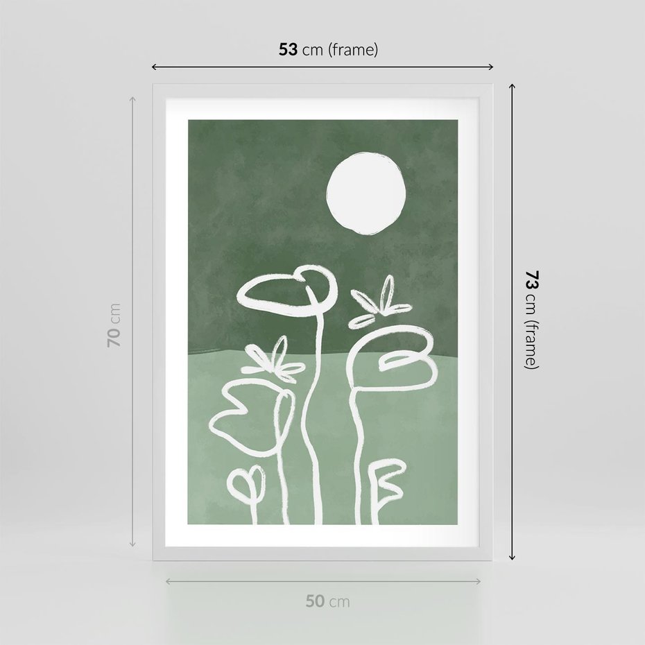 Plakat w ramie 50x70 - Wibracje Naturalnej Równowagi - zielony plakat, roślinne inspiracje - rama biała