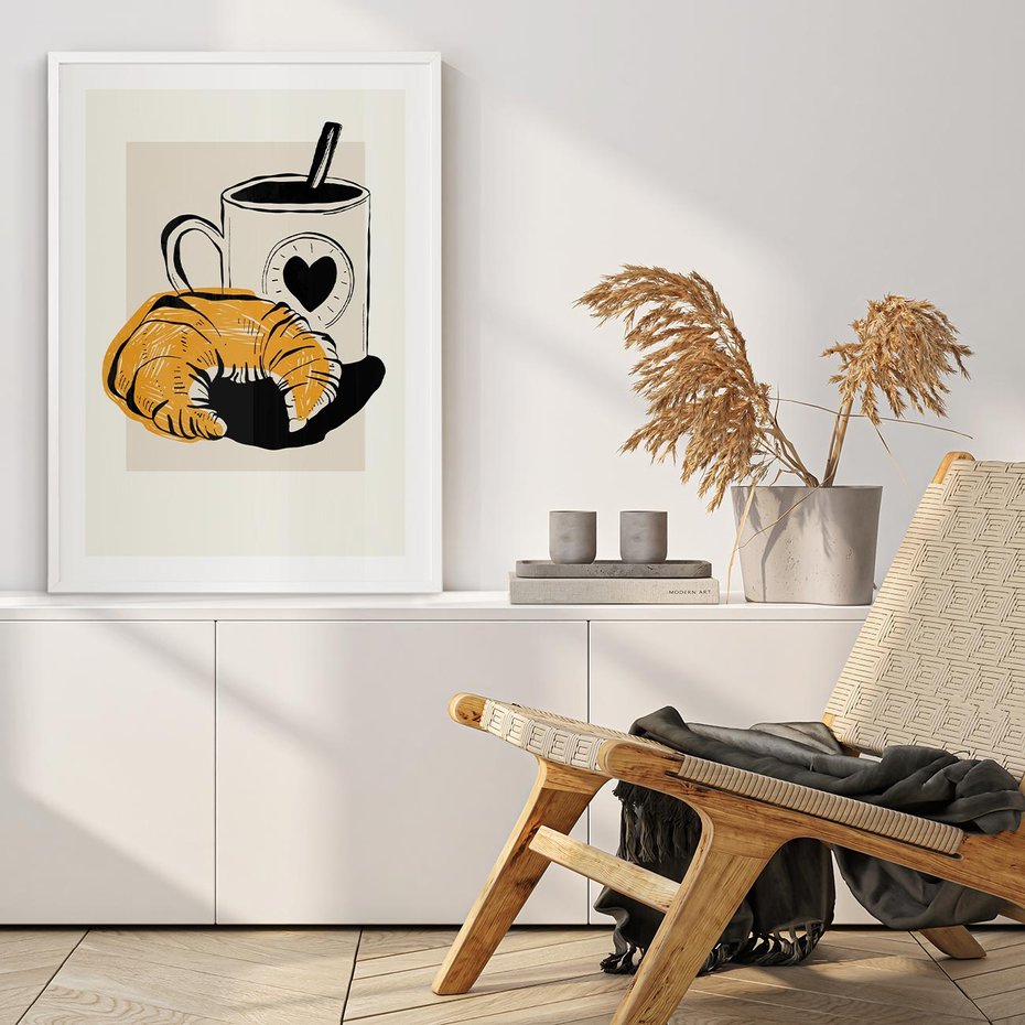 Plakat bez ramy 21x30 - Śniadanie z Croissantem - grafika, croisant