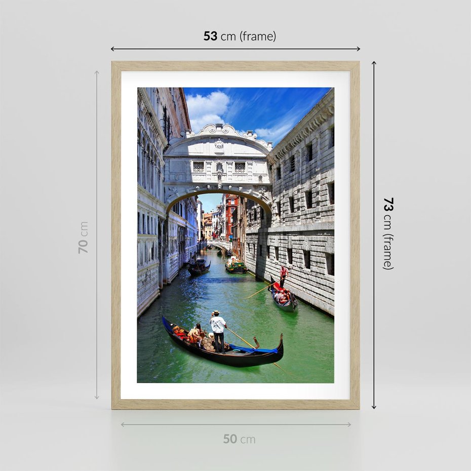 Plakat w ramie 50x70 - Romantyczna gondola w Wenecji - Wenecja, gondola - rama drewno