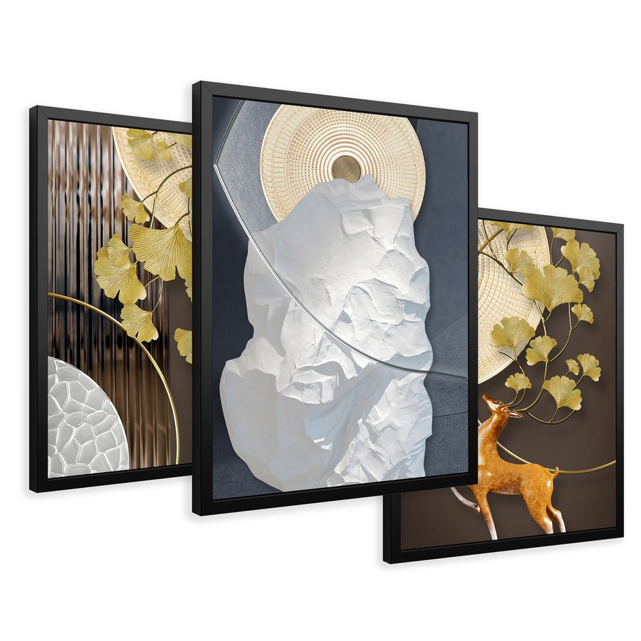 Zestaw obrazy w ramie 50x70 galeria - Japońskie, liście, abstrakcja, nowoczesny - rama czarna