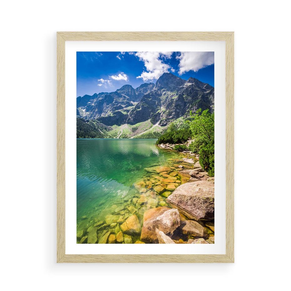 Plakat w ramie 50x70 - Mistyczne Połączenie - jezioro, góry - rama drewno