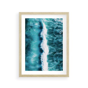 Plakat w ramie 40x50 - Błękitna Siła Oceanu - fale, ocean - rama drewno