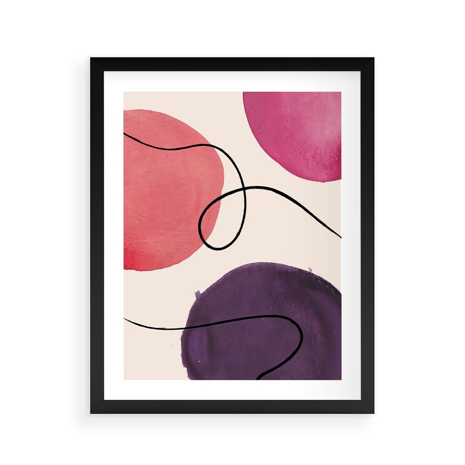 Plakat w ramie 40x50 - Migoczące Echo - abstrakcyjne akwarelowe plamy, nieregularne linie - rama czarna