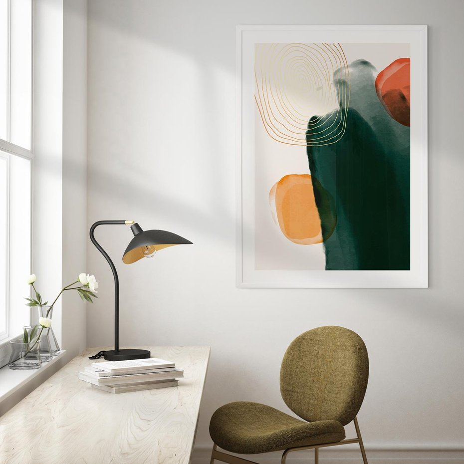 Plakat w ramie 40x50 - Modernistyczne Spektrum - abstrakcyjna granatowa plama, akwarela - rama biała