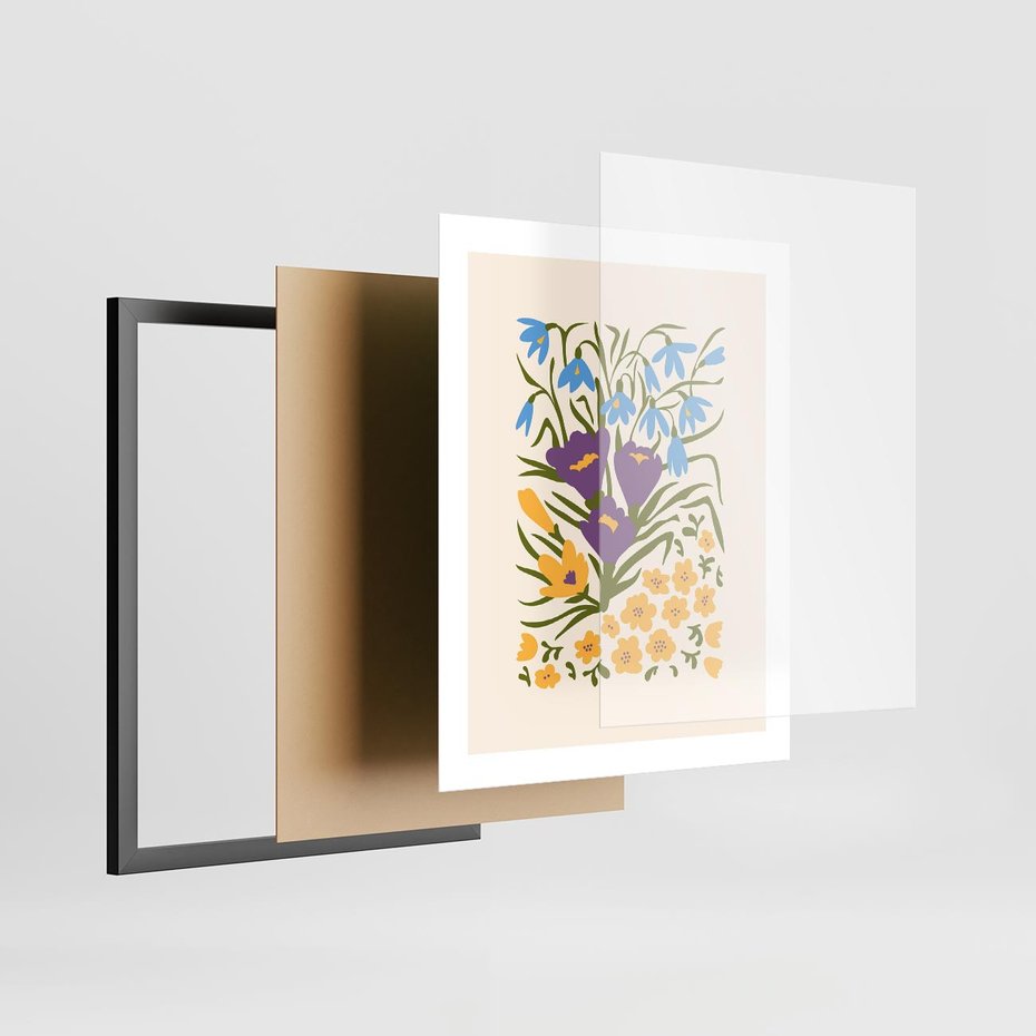 Plakat w ramie 40x50 - Kwiatowe Przenikanie - kwiaty, sztuka nowoczesna - rama czarna