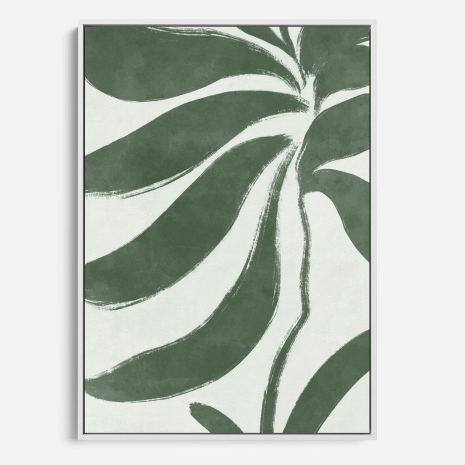 Obraz w ramie 80x120 - Zieleń Wewnętrznego Spokoju - zielony plakat, roślinne inspiracje - rama biała