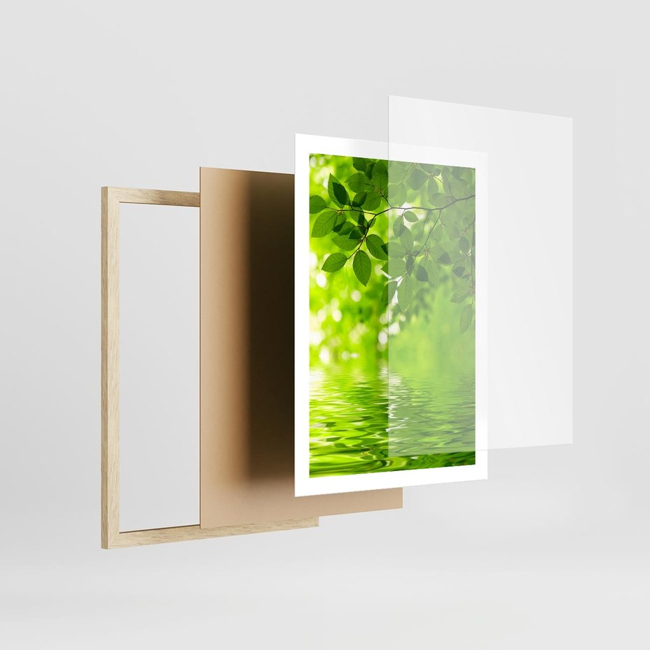 Plakat w ramie 50x70 - Liście w Wodzie - liście, woda - rama drewno
