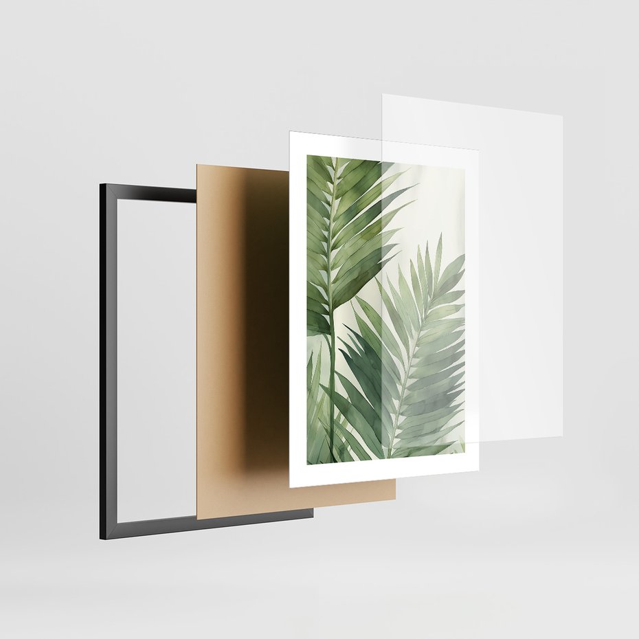 Zestaw obrazy w ramie 40x50 galeria - tropikalne, liście, palmy, bananowiec - rama czarna
