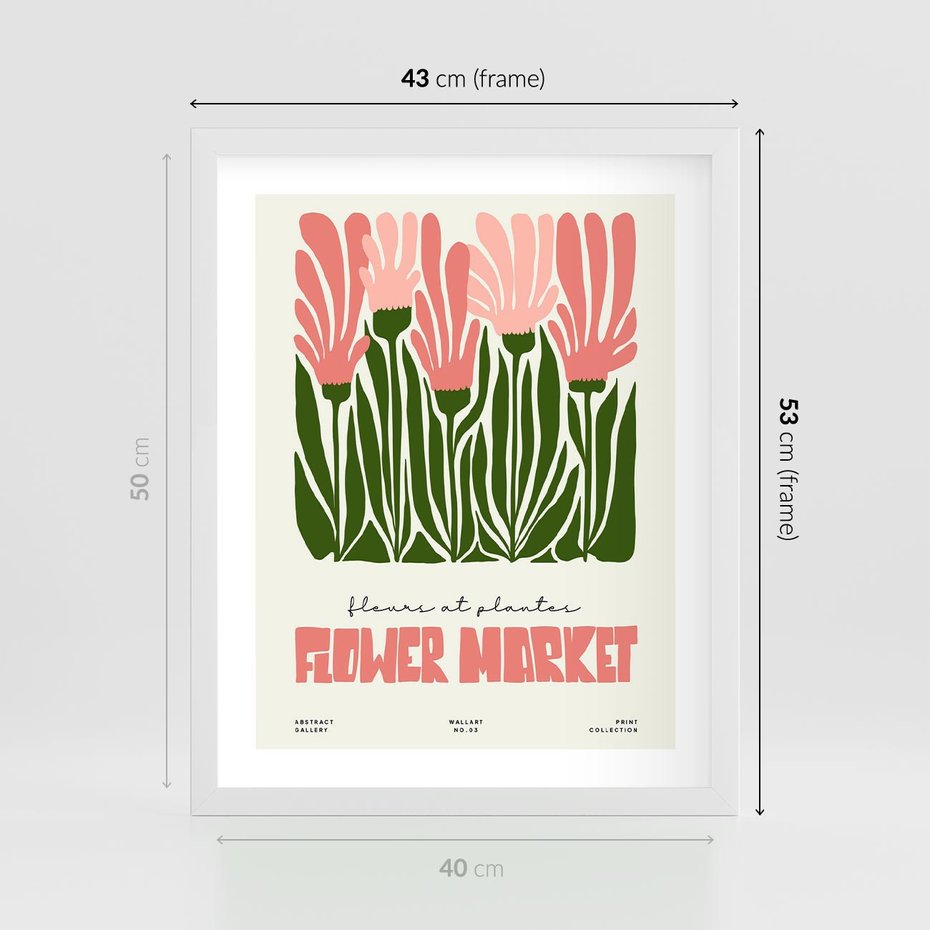 Plakat w ramie 40x50 - Symfonia Kolorowych Kształtów - nowoczesna grafika, kwiatowa kompozycja - rama biała